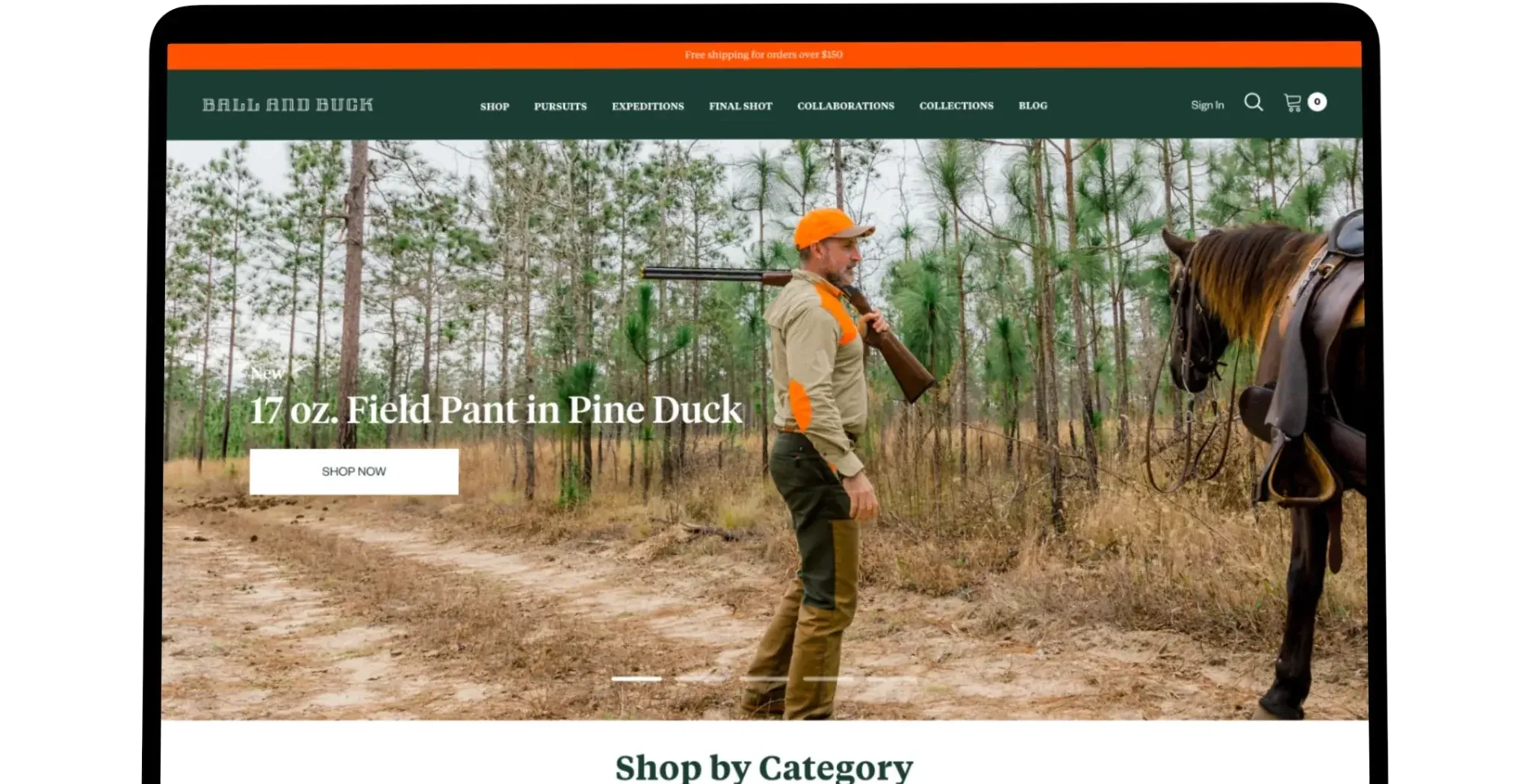 Ball and Buck store homepage on a desktop browser