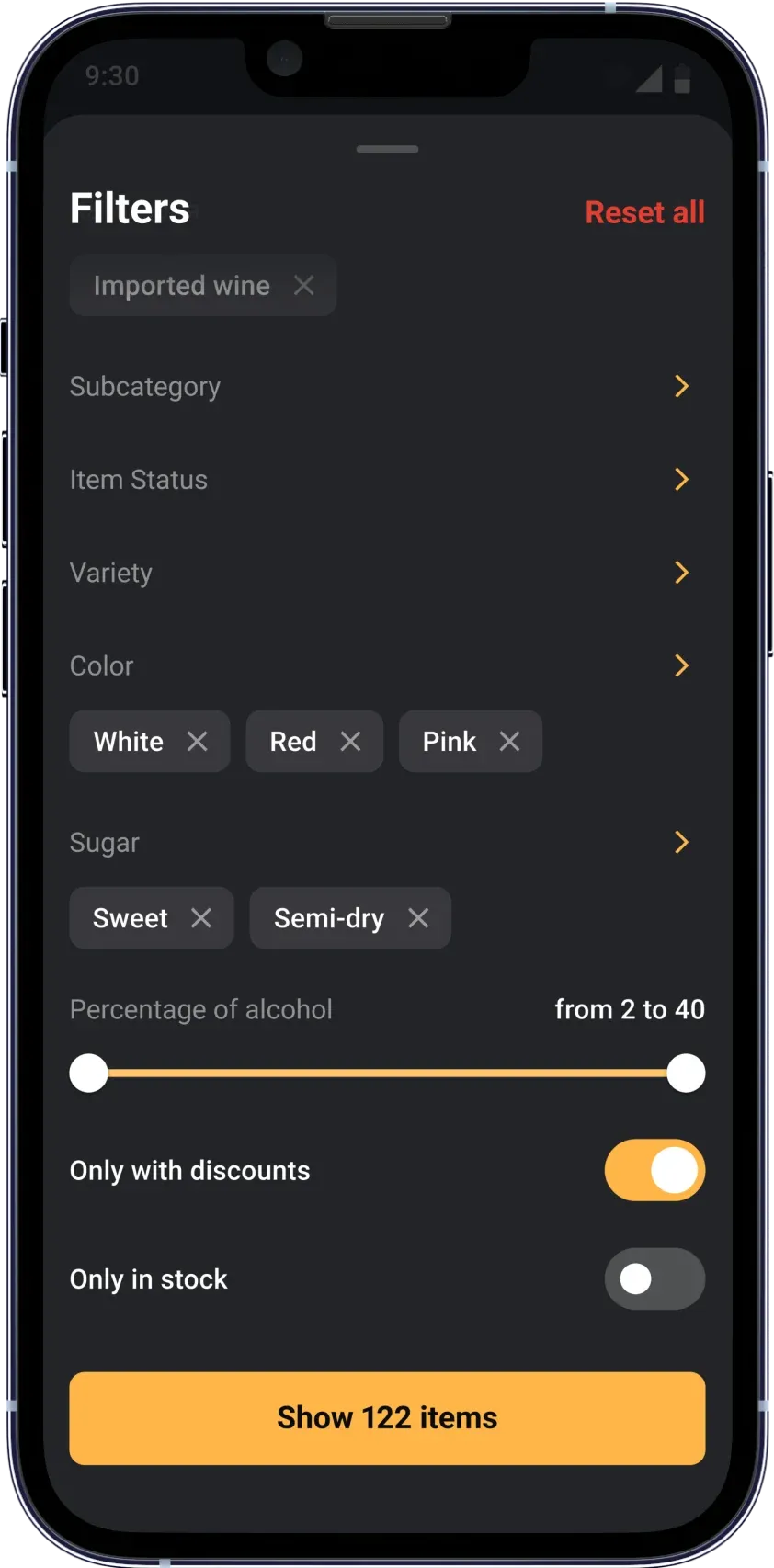 Catalog filters in the customer app