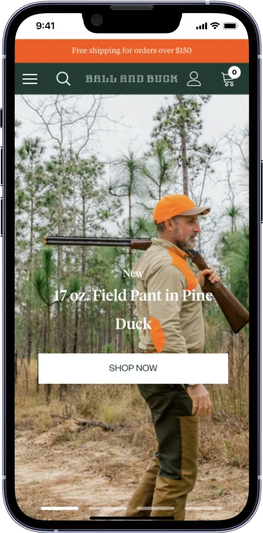 Ball and Buck store homepage on a phone